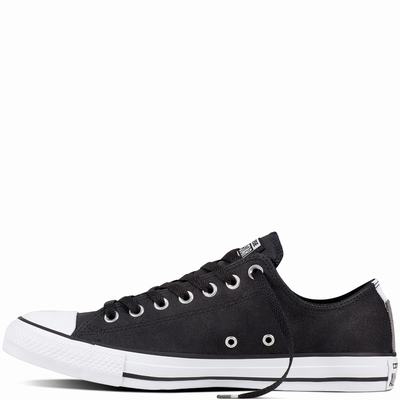 Converse Chuck Taylor All Star Leather Low Tops Mens - Black/Black/White Shoes (371HODLJ)